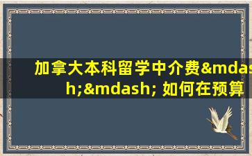 加拿大本科留学中介费—— 如何在预算内实现你的留学梦想？